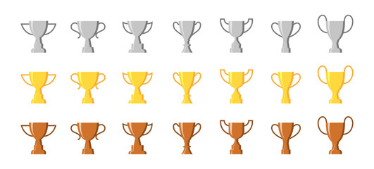 Trophy cup icon set. Gold, silver and bronze. Vector EPS 10