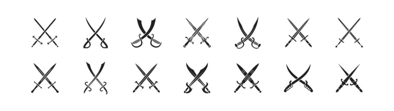 Crossed swords set. Vector EPS 10