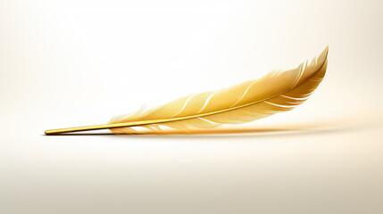 Golden Quill Feather on White Canvas