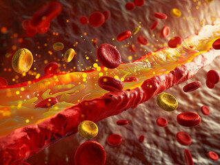 Virtual image showing cholesterol in the bloodstream