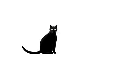 Black Cat Full Body Illustration on White