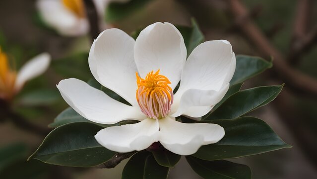 Close up image of white southern magnolia blossom, Louisiana state flower