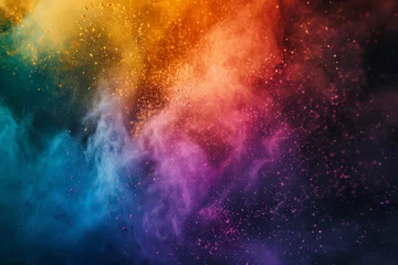 Fotobehang Rainbow colored powder explosion, abstract Holi festival celebration background, high-speed photography © furyon