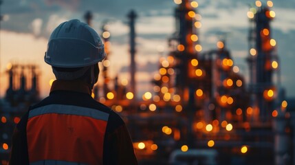 Young engineer with dark complexion standing on oil drilling rig in oil refinery, petroleum, petrochemicals in oil refinery - obrazy, fototapety, plakaty