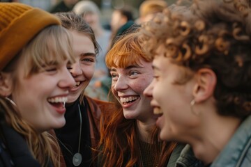 A group of friends laughing and talking