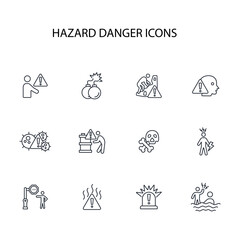Hazard danger icon set.vector.Editable stroke.linear style sign for use web design,logo.Symbol illustration.