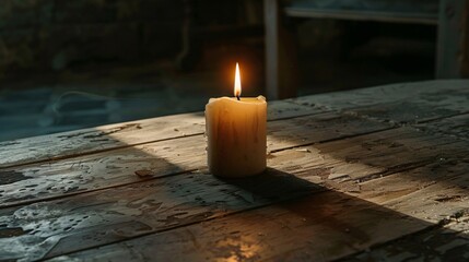 An unlit candle on a table surrounded by darkness embodying the light of hope extinguished