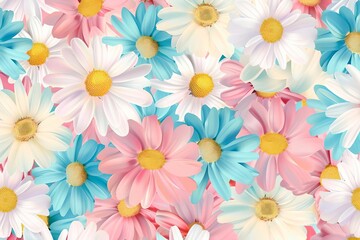 Pastel Colored Daisies Pattern - Floral Spring Summer Flower Background Illustration