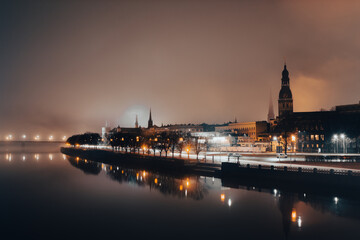 Old city Riga covered in mist