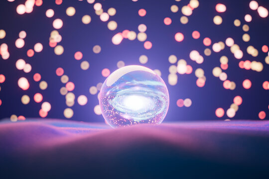 Enchanting Crystal Ball Radiates with Vibrant Glistening Bokeh Lights