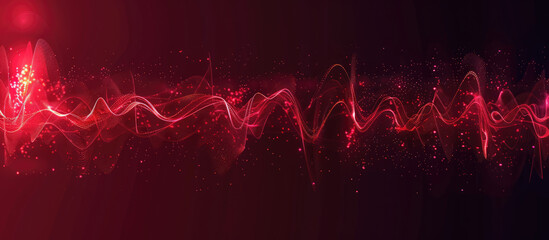 Vibrant red digital wave on a dark background - obrazy, fototapety, plakaty