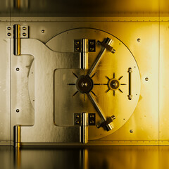 Close-up View of Impenetrable Gold Vault Door Emphasizing Wealth Security