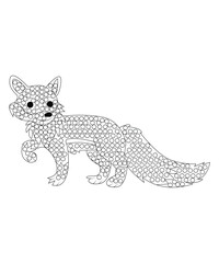 Dot fox coloring book page for kids and adult