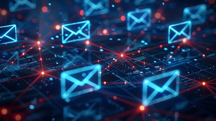 Glowing Digital Inbox Flooded with Suspicious Email Messages Signaling Cyber Security Risks - obrazy, fototapety, plakaty