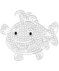 Dot Fish coloring book page for kids and adult