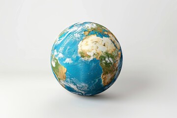 Realistic 3D planet Earth globe on white background, world map continents illustration