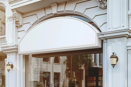 Blank arched store sign on a classic facade