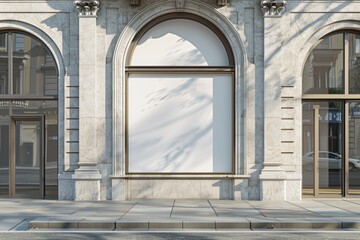 Blank store sign in arched frame on city street