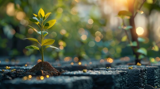 Tree agriculture plant seeding growing future of investment and business growth for financial prosperity and sustainable development concept