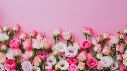 Delicate pink roses form a floral border, adding elegance - obrazy, fototapety, plakaty