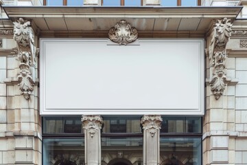 Empty store sign on an ornate building facade
