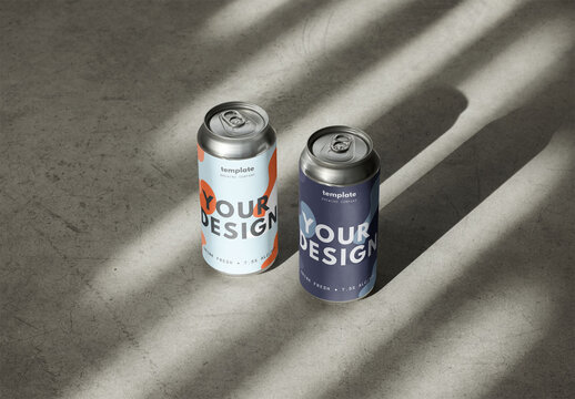 Mockup of two customizable 16 oz drinks cans