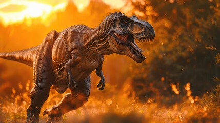 AI-generated majestic dinosaurs in a prehistoric landscape. Tyrannosaurus, t-rex. The concept of time when dinosaurs ruled the Earth. - 767158881
