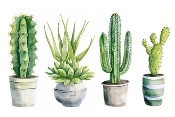 Watercolor cactus and succulent plants, desert botanical illustration, hand-painted artwork