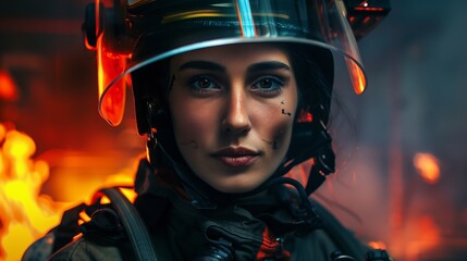 /imagine prompt: Firefighter, A determined female firefighter in full gear, Fire station background 
