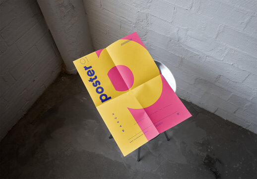 Mockup of customizable A2 poster, fold marks