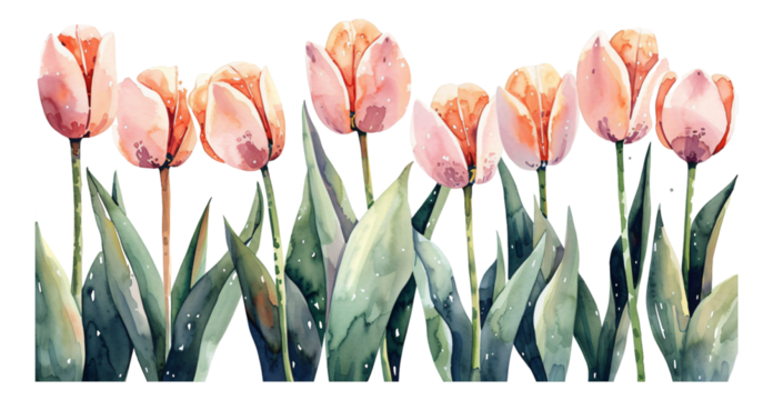 Watercolor style tulip flower material without background