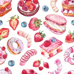 summer pattern background with desserts and fruits sweets