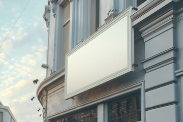 Fototapeta na wymiar Blank store signboard on classic building facade