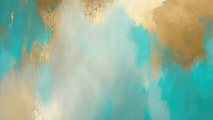 Abstract Brown, Teal Gold and Gray art. Hand drawn by dry brush of paint background texture. Oil painting style