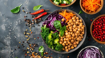 imagine Wholesome Plant-Based Bowl, Vegan Delight, Colorful, Fresh Ingredients, Nutrient-Rich, Natural background 