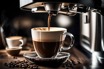 cup of coffee with beans - obrazy, fototapety, plakaty