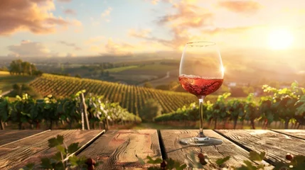 Fotobehang Wine tasting and vineyard tourism on wooden table © Postproduction