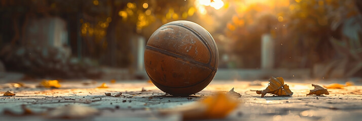 Basketball on urban court. Vintage style - obrazy, fototapety, plakaty