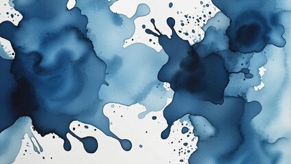 Abstract blue watercolor splashes and splotches on a white background, suggestive of creative fluidity.