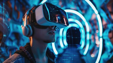 Cyberspace tunnel, light speed, VR journey