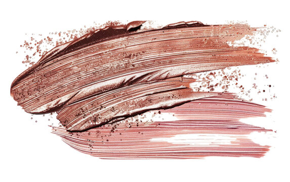 Rose gold metallic and glitter brush strokes Isolated on Transparent background.