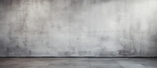 A monochrome photo of an empty room with a hardwood floor, glass wall, and concrete wall. The grey shades create a modern and minimalist look - obrazy, fototapety, plakaty