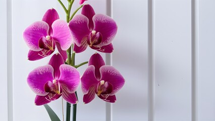 Exquisite pink dendrobium orchid showcased against clean white backdrop