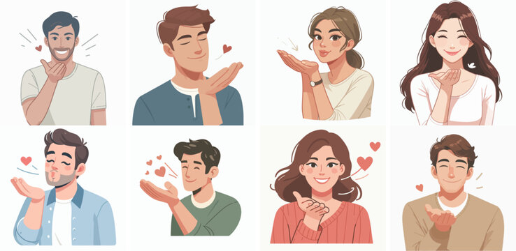 set Vector people with kissing air gestures