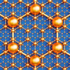 Advanced Golden Nanomaterial Lattice Structure on a Blue Background - 767164004