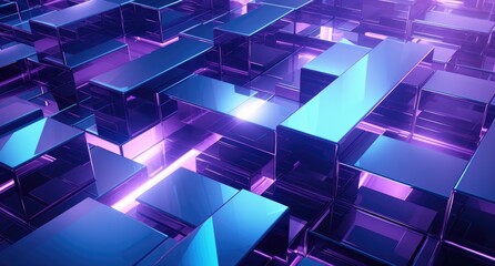 Glossy Blue and Purple Cubes Abstract Background - obrazy, fototapety, plakaty