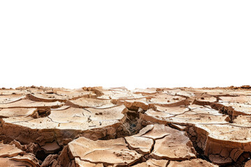 Dry and cracked soil in barren desert landscape isolated on transparent background. Lifeless wasteland due to climate change