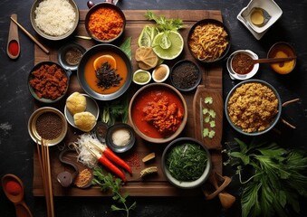 Assorted Asian Cooking Ingredients and Spices Layout
