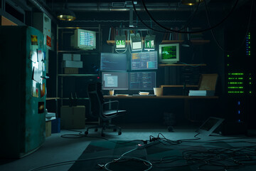 Advanced Surveillance Command Center with High-Tech Monitors & Equipment