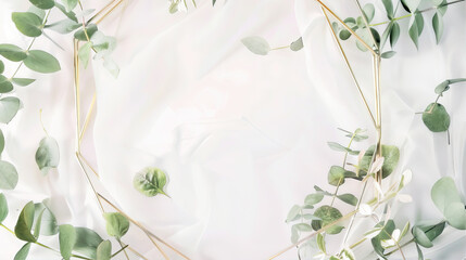 White background with a frame of leaves in a watercolor style.
